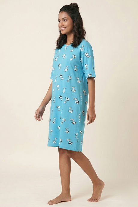Zivame Peanuts Knit Cotton Loungewear Dress - Bachelor Button — image 3